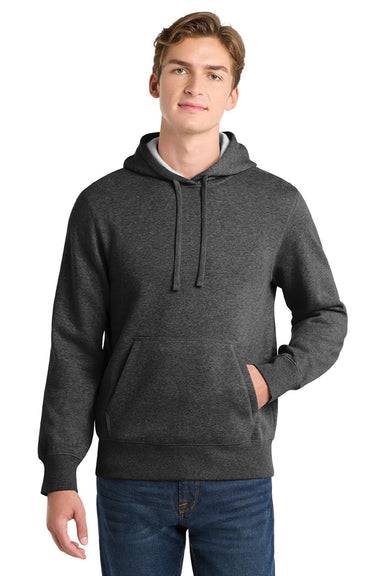 Sport-Tek ST254/TST254 Mens Shrink Resistant Fleece Hooded Sweatshirt Hoodie w/ Pouch Pocket Heather Graphite Grey Model Front