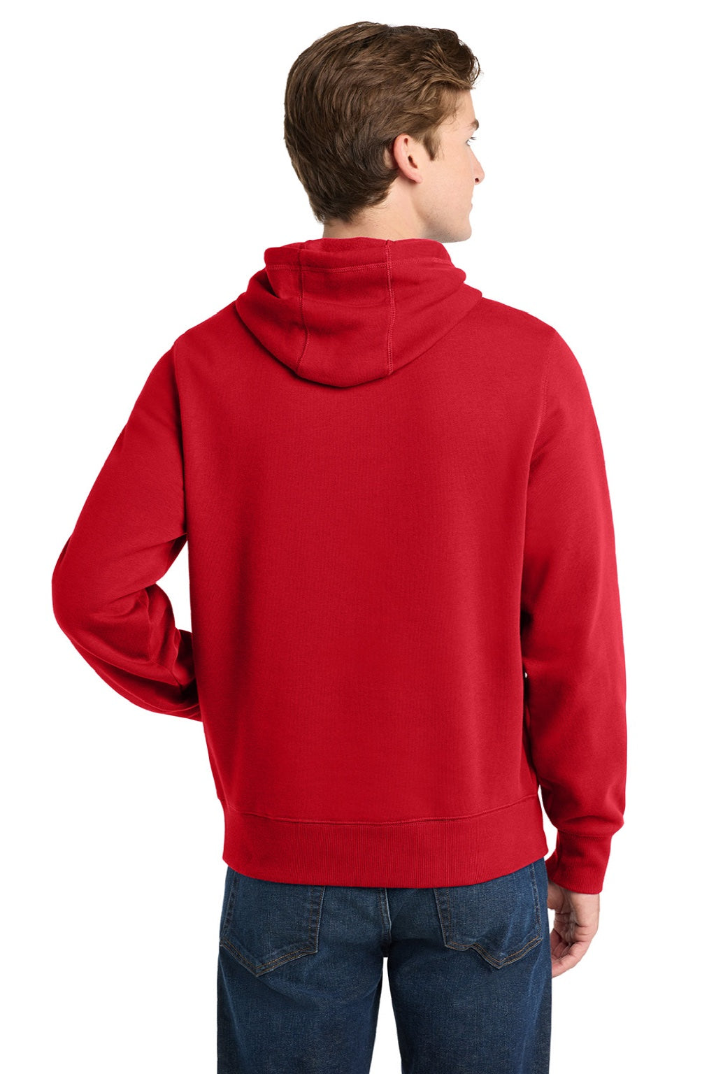 Sport-Tek ST254/TST254 Mens Shrink Resistant Fleece Hooded Sweatshirt Hoodie w/ Pouch Pocket True Red Model Back