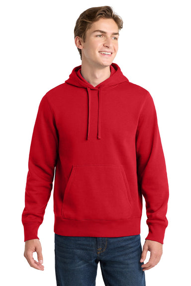 Sport-Tek ST254/TST254 Mens Shrink Resistant Fleece Hooded Sweatshirt Hoodie w/ Pouch Pocket True Red Model Front