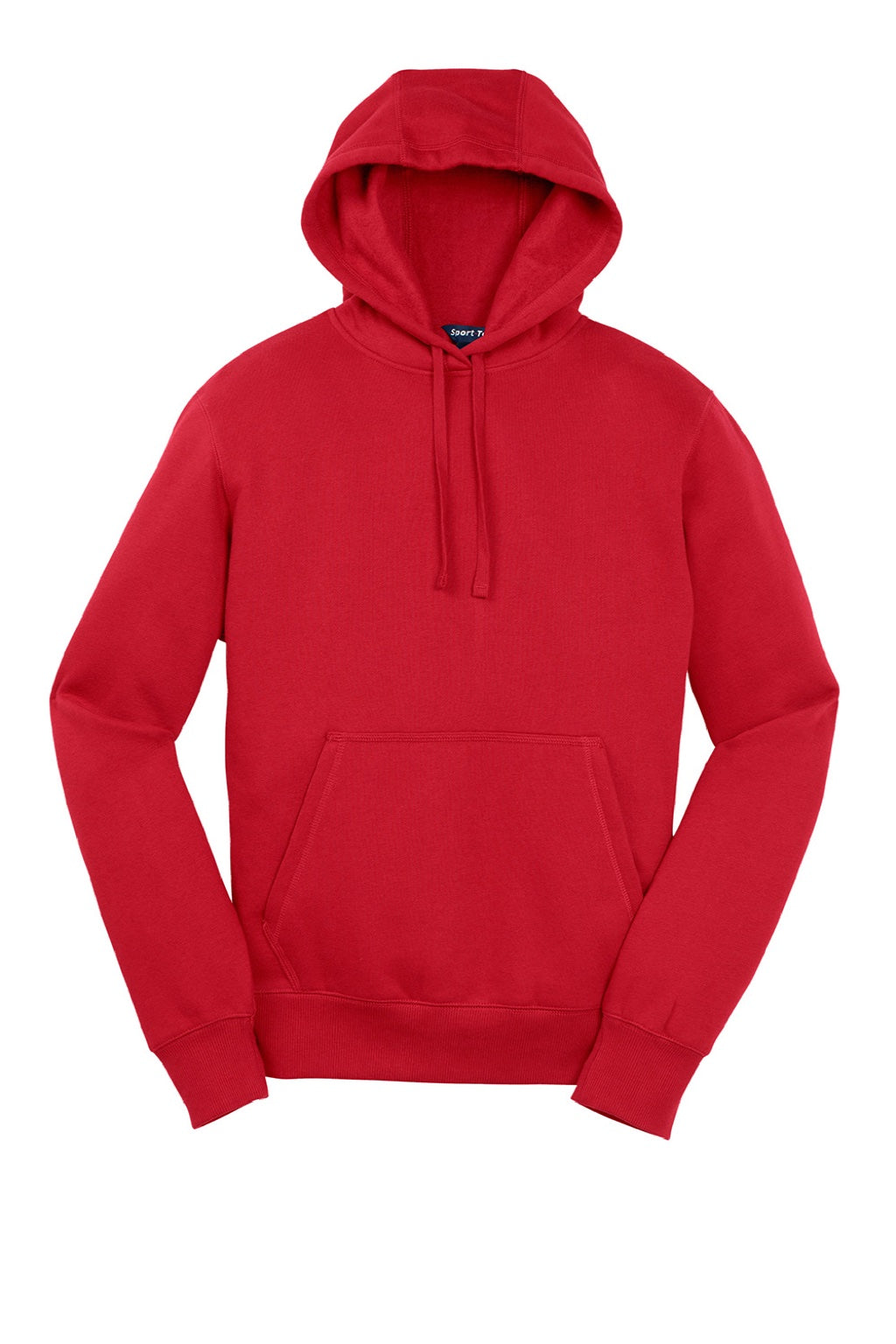 Sport-Tek ST254/TST254 Mens Shrink Resistant Fleece Hooded Sweatshirt Hoodie w/ Pouch Pocket True Red Flat Front