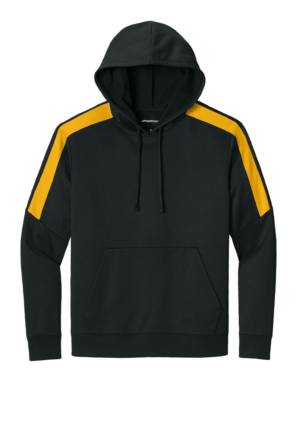 Sport-Tek ST255 Mens Sport-Wick Moisture Wicking United Fleece Hooded Sweatshirt Hoodie w/ Pouch Pocket Black/Gold Flat Front
