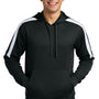 Sport-Tek Mens Sport-Wick Moisture Wicking United Fleece Hooded Sweatshirt Hoodie w/ Pouch Pocket - Black/White