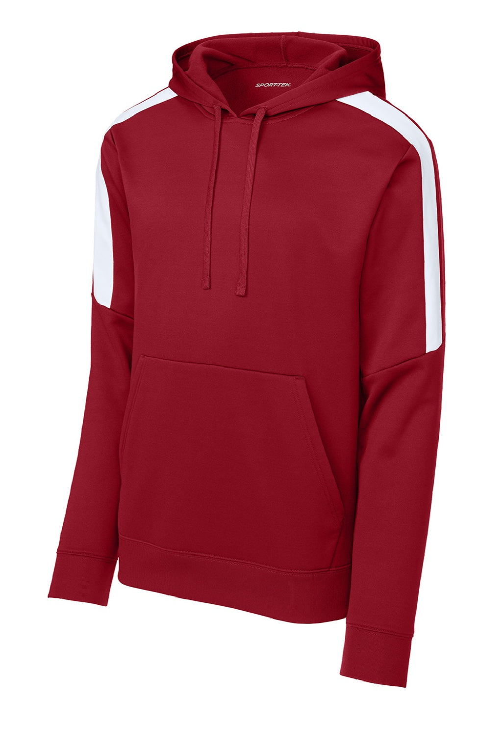 Sport-Tek ST255 Mens Sport-Wick Moisture Wicking United Fleece Hooded Sweatshirt Hoodie w/ Pouch Pocket Deep Red/White Flat Front