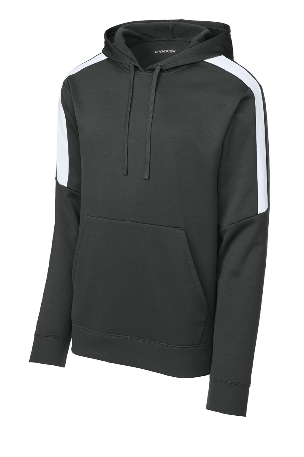 Sport-Tek ST255 Mens Sport-Wick Moisture Wicking United Fleece Hooded Sweatshirt Hoodie w/ Pouch Pocket Iron Grey/White Flat Front