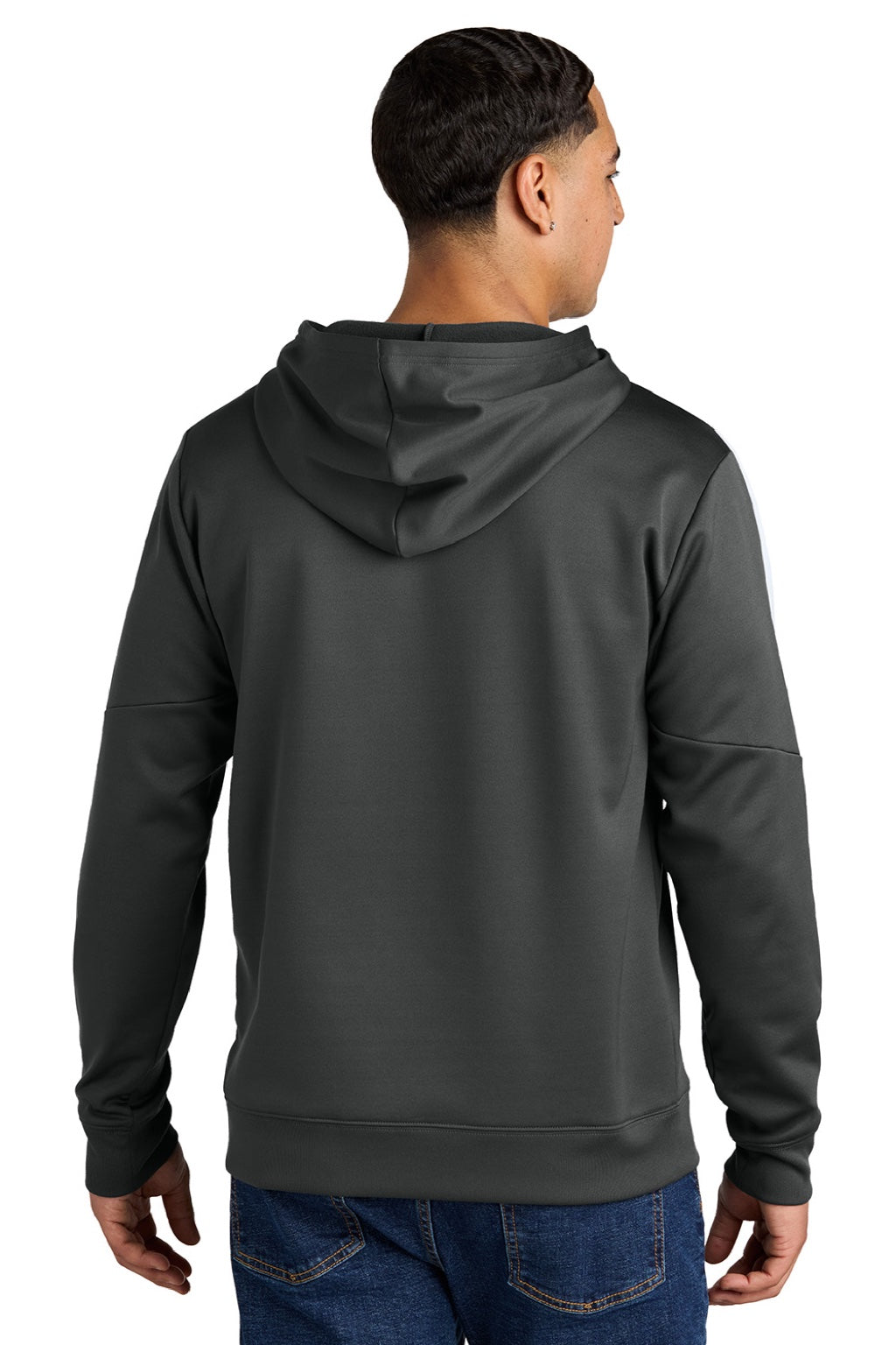 Sport-Tek ST255 Mens Sport-Wick Moisture Wicking United Fleece Hooded Sweatshirt Hoodie w/ Pouch Pocket Iron Grey/White Model Back