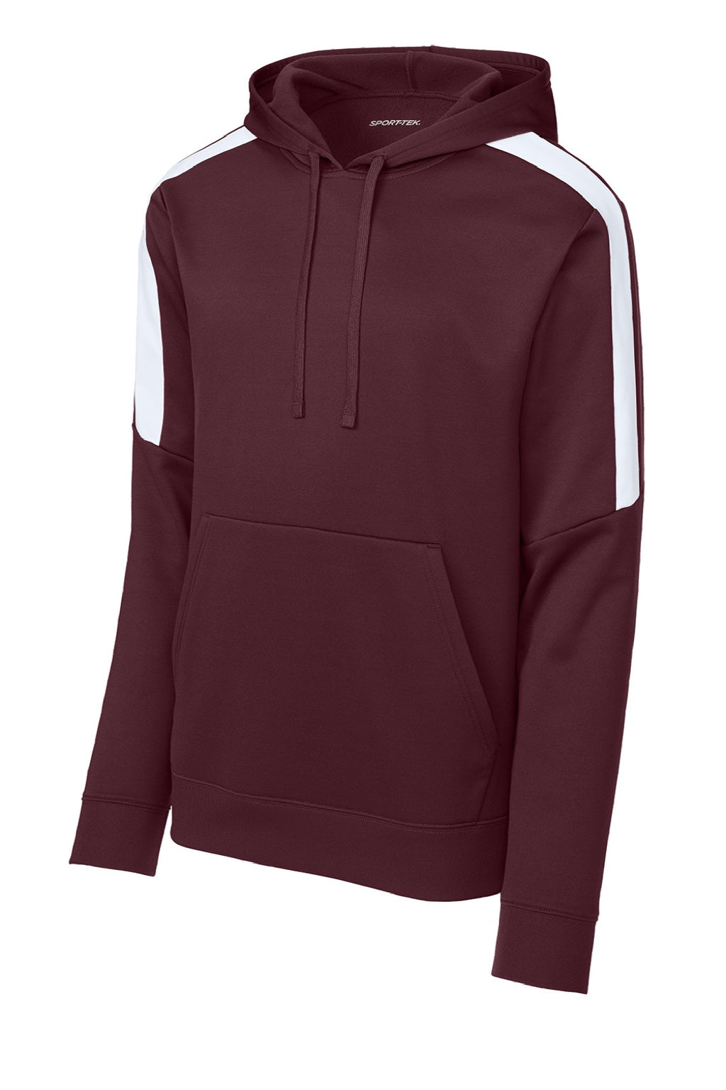 Sport-Tek ST255 Mens Sport-Wick Moisture Wicking United Fleece Hooded Sweatshirt Hoodie w/ Pouch Pocket Maroon/White Flat Front