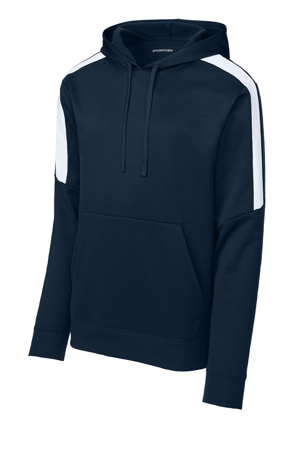 Sport-Tek ST255 Mens Sport-Wick Moisture Wicking United Fleece Hooded Sweatshirt Hoodie w/ Pouch Pocket Navy Blue/White Flat Front