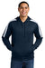 Sport-Tek ST255 Mens Sport-Wick Moisture Wicking United Fleece Hooded Sweatshirt Hoodie w/ Pouch Pocket Navy Blue/White Model Front
