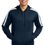 Sport-Tek Mens Sport-Wick Moisture Wicking United Fleece Hooded Sweatshirt Hoodie w/ Pouch Pocket - Navy Blue/White