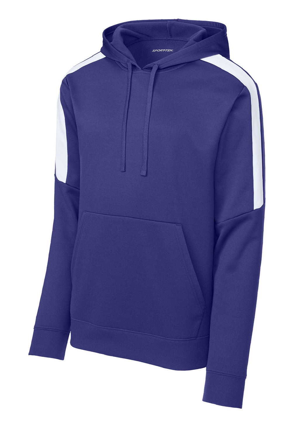 Sport-Tek ST255 Mens Sport-Wick Moisture Wicking United Fleece Hooded Sweatshirt Hoodie w/ Pouch Pocket Purple/White Flat Front
