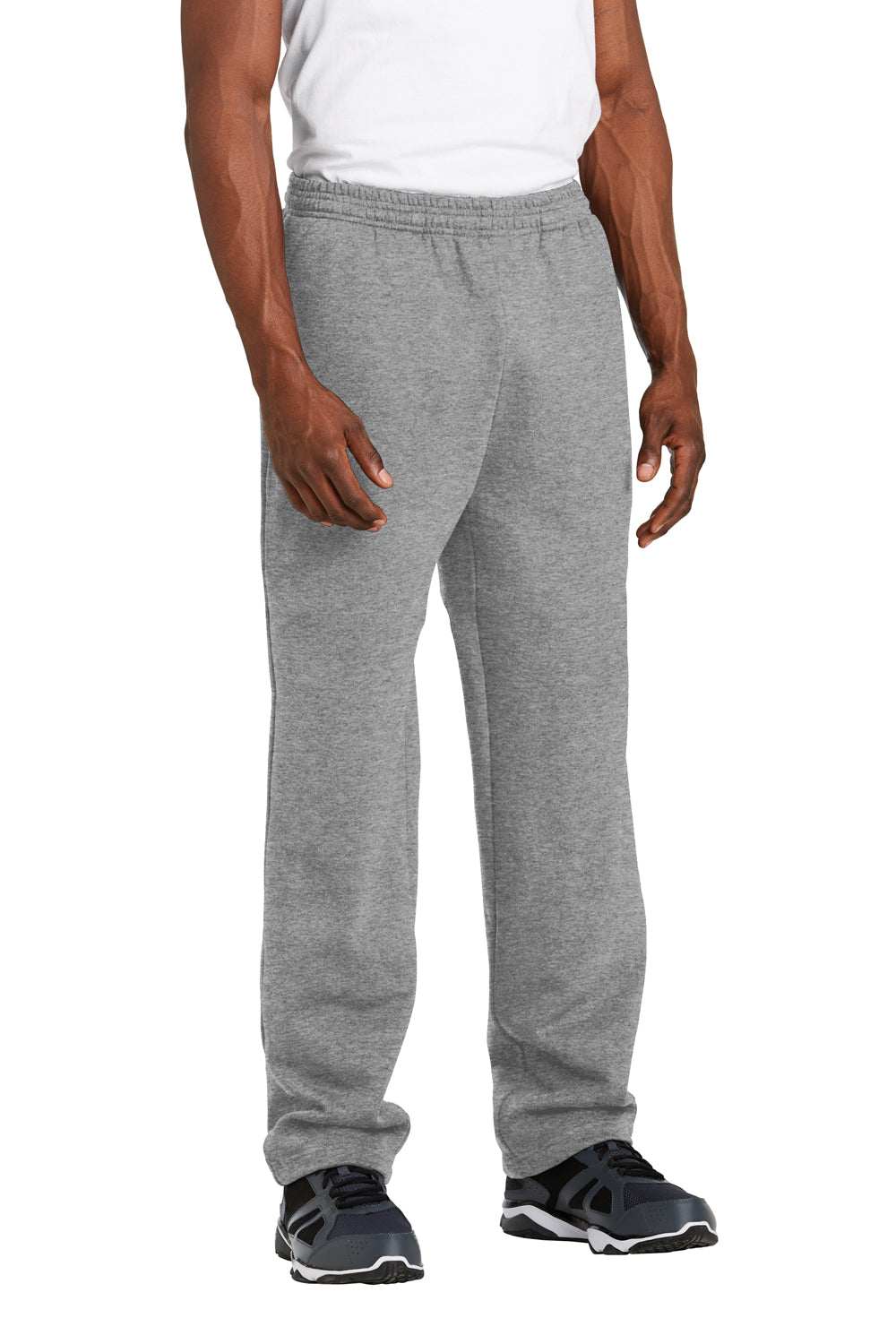 Sport-Tek ST257 Mens Open Bottom Sweatpants w/ Pockets Heather Vintage Grey Model 3q