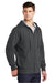 Sport-Tek ST258 Mens Fleece Full Zip Hooded Sweatshirt Hoodie w/ Pouch Pocket Heather Graphite Grey Model 3q