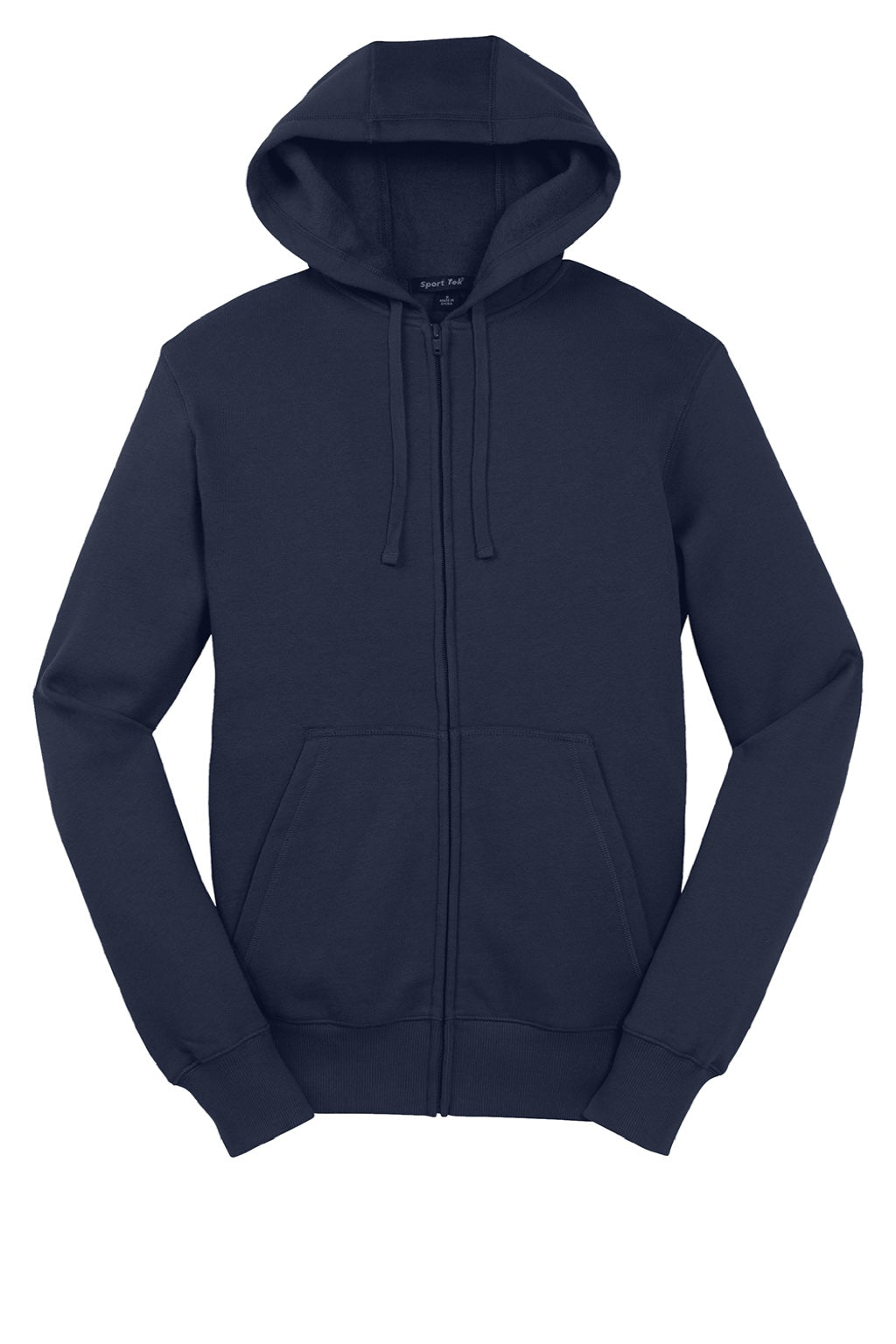 Sport-Tek ST258 Mens Fleece Full Zip Hooded Sweatshirt Hoodie w/ Pouch Pocket True Navy Blue Flat Front