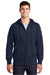 Sport-Tek ST258 Mens Fleece Full Zip Hooded Sweatshirt Hoodie w/ Pouch Pocket True Navy Blue Model Front