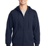 Sport-Tek Mens Fleece Full Zip Hooded Sweatshirt Hoodie w/ Pouch Pocket - True Navy Blue