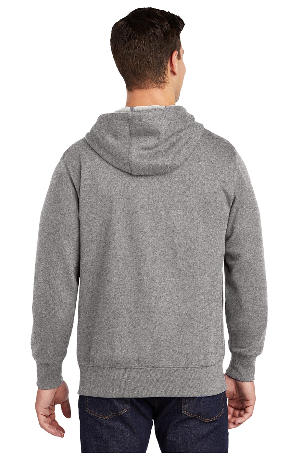 Sport-Tek ST258 Mens Fleece Full Zip Hooded Sweatshirt Hoodie w/ Pouch Pocket Heather Vintage Grey Model Back