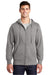 Sport-Tek ST258 Mens Fleece Full Zip Hooded Sweatshirt Hoodie w/ Pouch Pocket Heather Vintage Grey Model Front