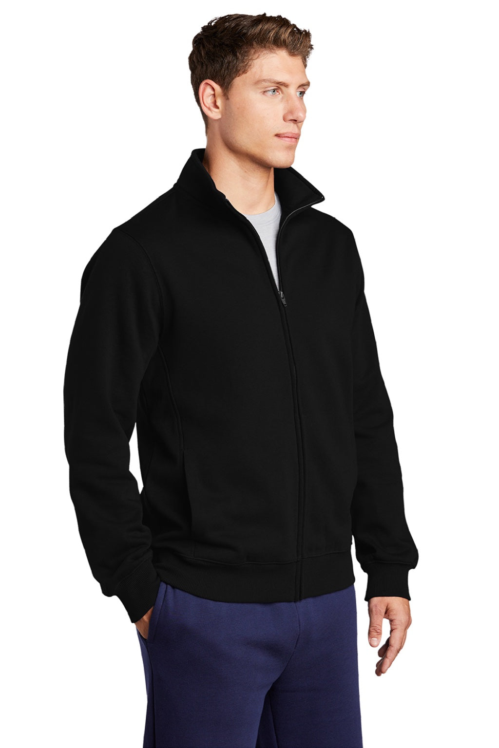 Sport-Tek ST259 Mens Shrink Resistant Fleece Full Zip Sweatshirt w/ Pockets Black Model 3q