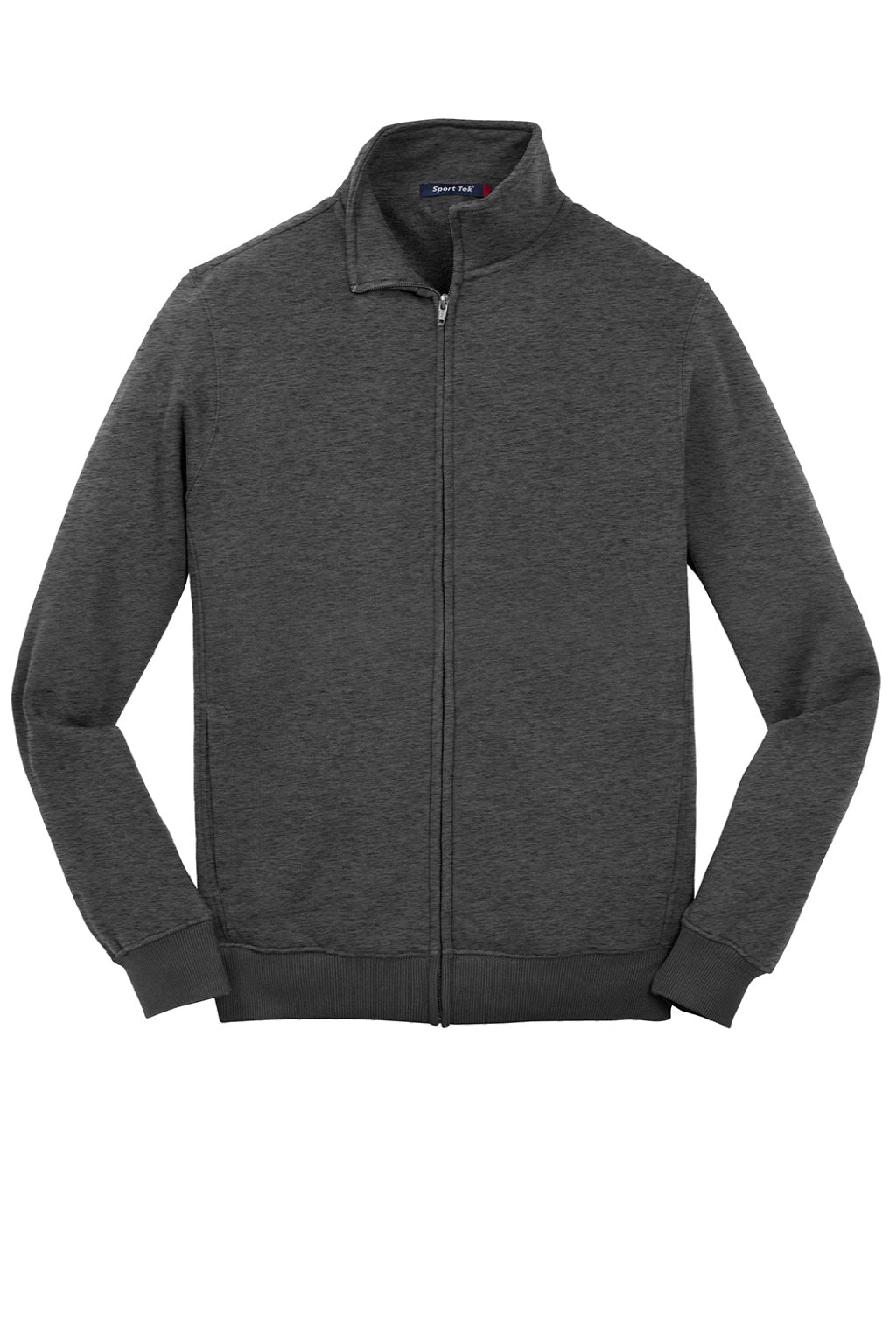 Sport-Tek ST259 Mens Shrink Resistant Fleece Full Zip Sweatshirt w/ Pockets Heather Graphite Grey Flat Front