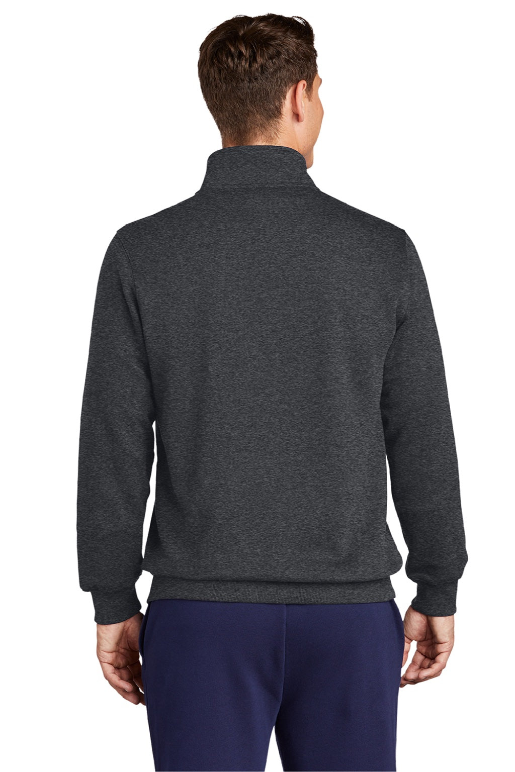 Sport-Tek ST259 Mens Shrink Resistant Fleece Full Zip Sweatshirt w/ Pockets Heather Graphite Grey Model Back