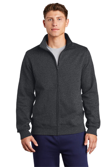 Sport-Tek ST259 Mens Shrink Resistant Fleece Full Zip Sweatshirt w/ Pockets Heather Graphite Grey Model Front