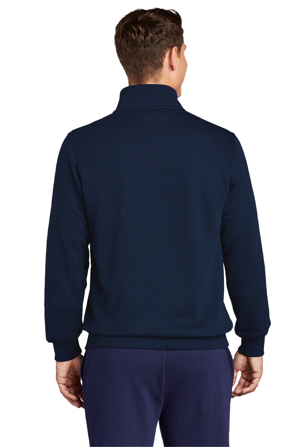 Sport-Tek ST259 Mens Shrink Resistant Fleece Full Zip Sweatshirt w/ Pockets True Navy Blue Model Back