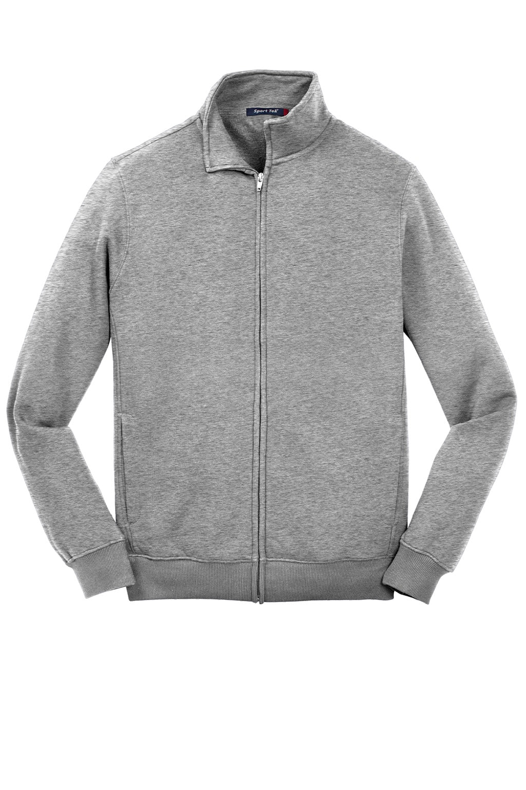 Sport-Tek ST259 Mens Shrink Resistant Fleece Full Zip Sweatshirt w/ Pockets Heather Vintage Grey Flat Front
