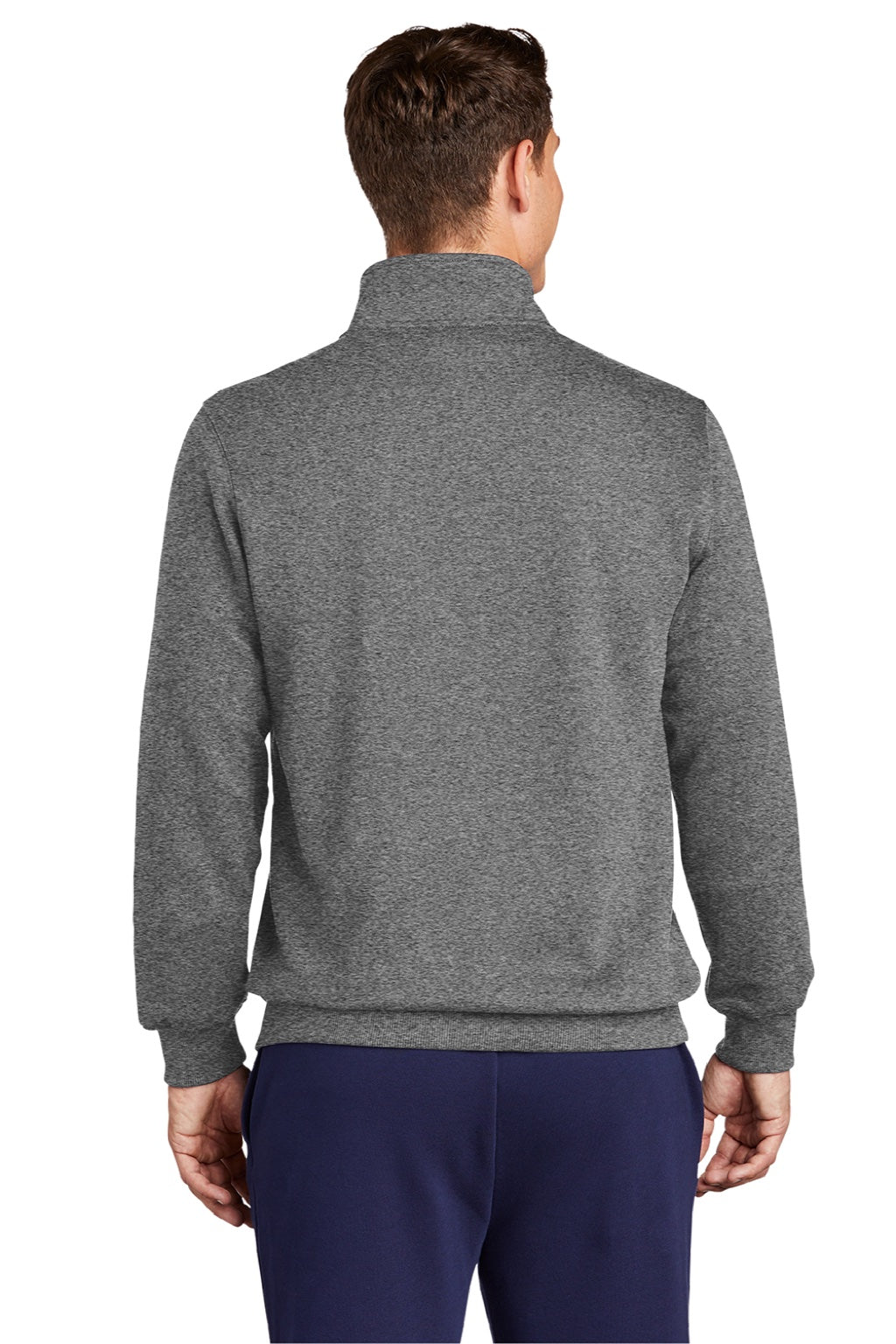 Sport-Tek ST259 Mens Shrink Resistant Fleece Full Zip Sweatshirt w/ Pockets Heather Vintage Grey Model Back
