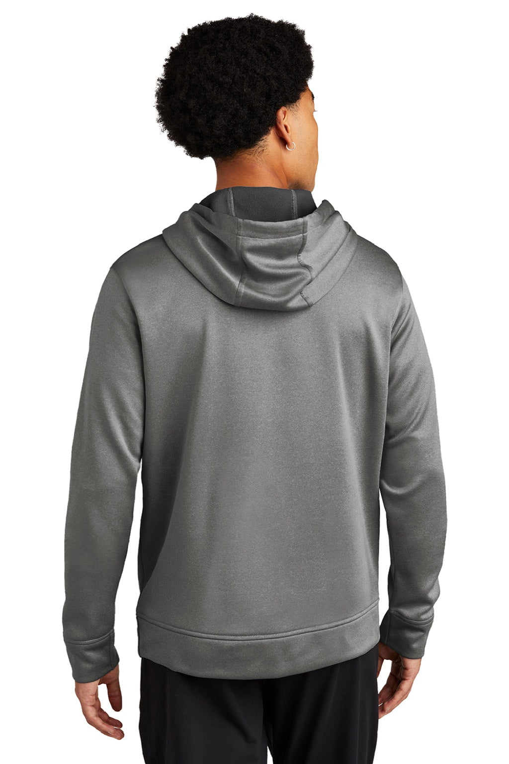 Sport-Tek ST264 Mens Heather Sport-Wick Moisture Wicking Fleece Hooded Sweatshirt Hoodie w/ Pouch Pocket Heather Black Model Back