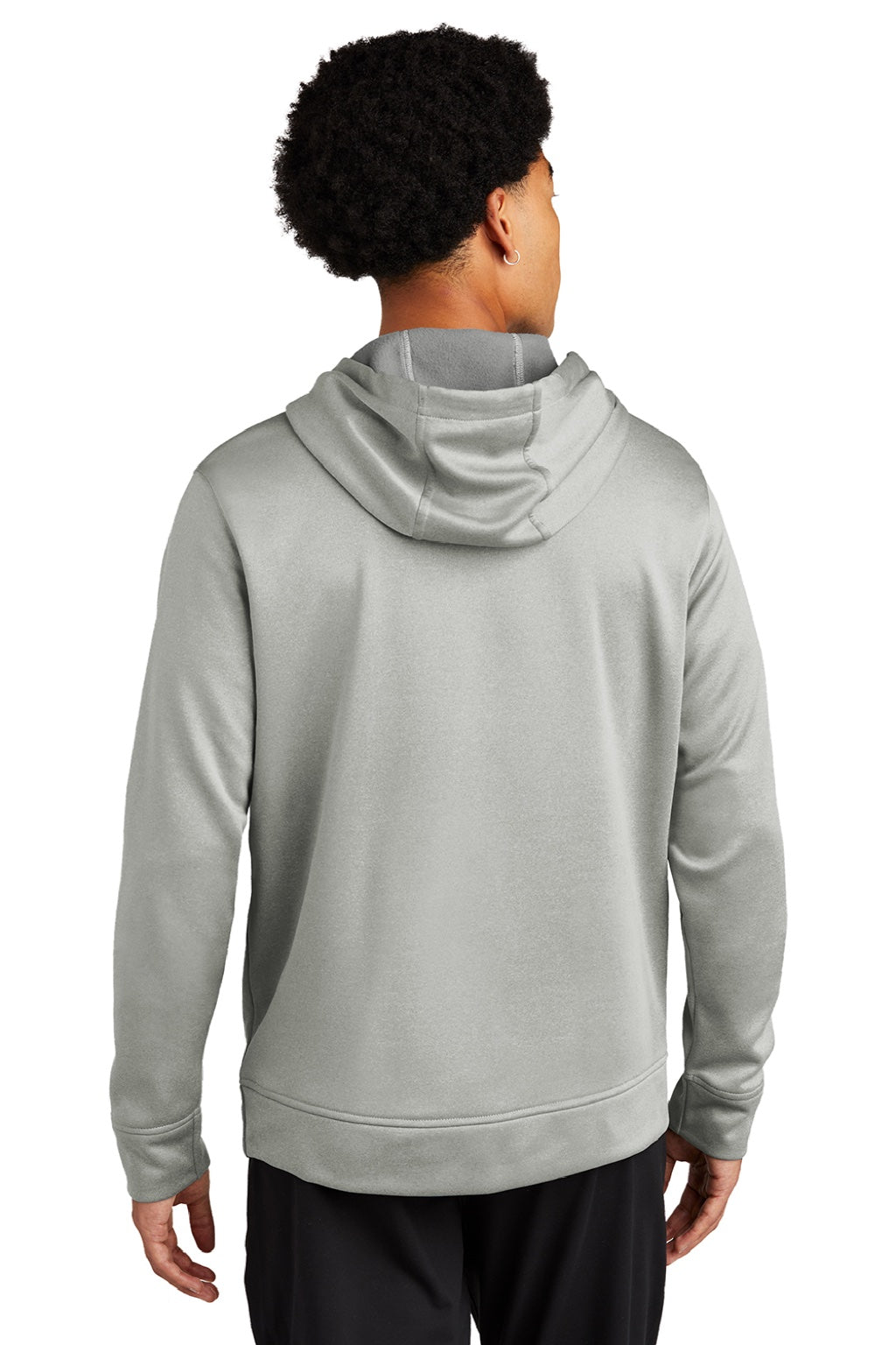 Sport-Tek ST264 Mens Heather Sport-Wick Moisture Wicking Fleece Hooded Sweatshirt Hoodie w/ Pouch Pocket Heather Dark Silver Grey Model Back