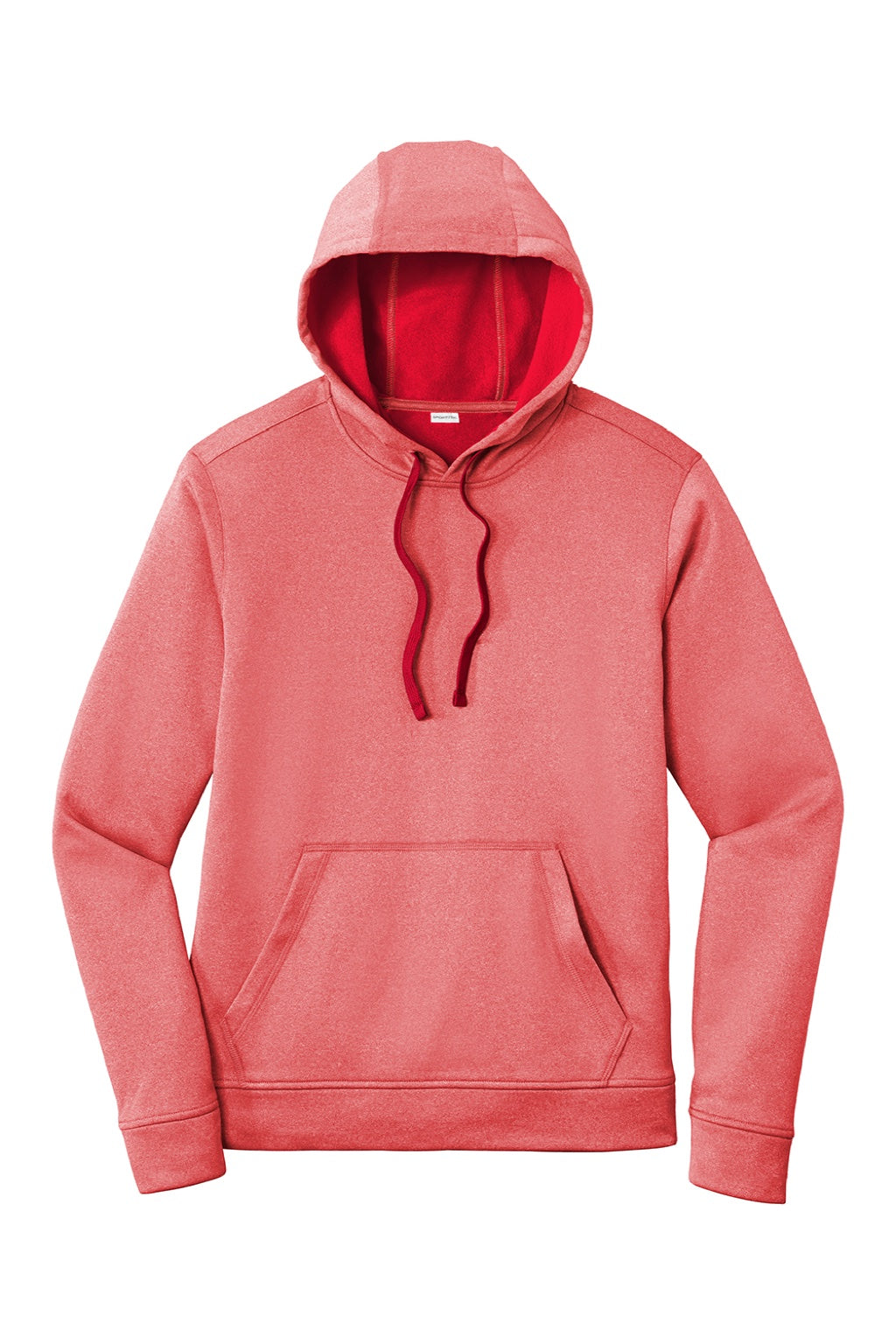 Sport-Tek ST264 Mens Heather Sport-Wick Moisture Wicking Fleece Hooded Sweatshirt Hoodie w/ Pouch Pocket Heather Deep Red Flat Front