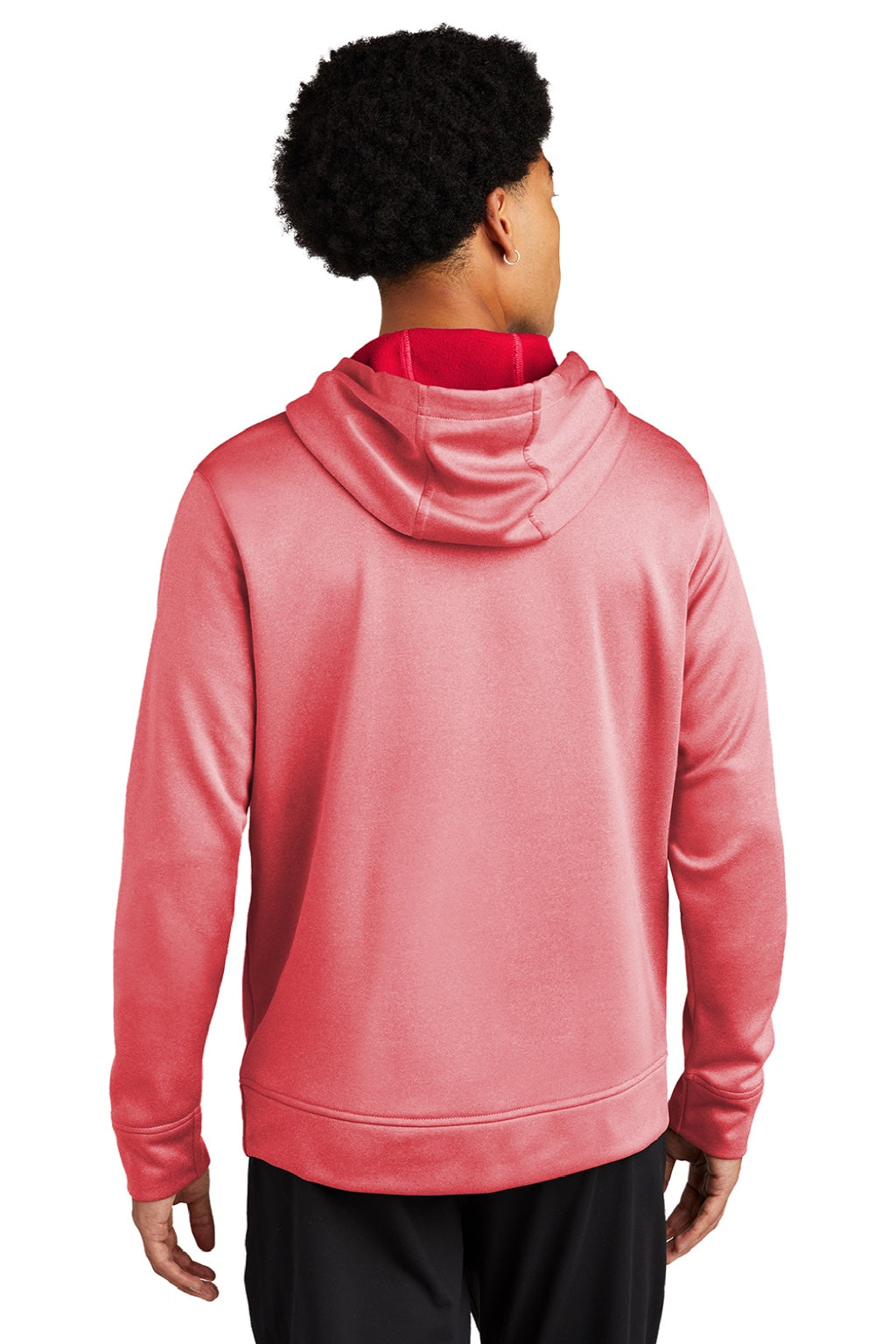 Sport-Tek ST264 Mens Heather Sport-Wick Moisture Wicking Fleece Hooded Sweatshirt Hoodie w/ Pouch Pocket Heather Deep Red Model Back