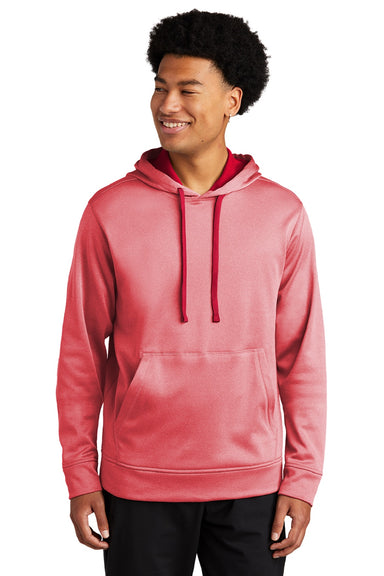 Sport-Tek ST264 Mens Heather Sport-Wick Moisture Wicking Fleece Hooded Sweatshirt Hoodie w/ Pouch Pocket Heather Deep Red Model Front