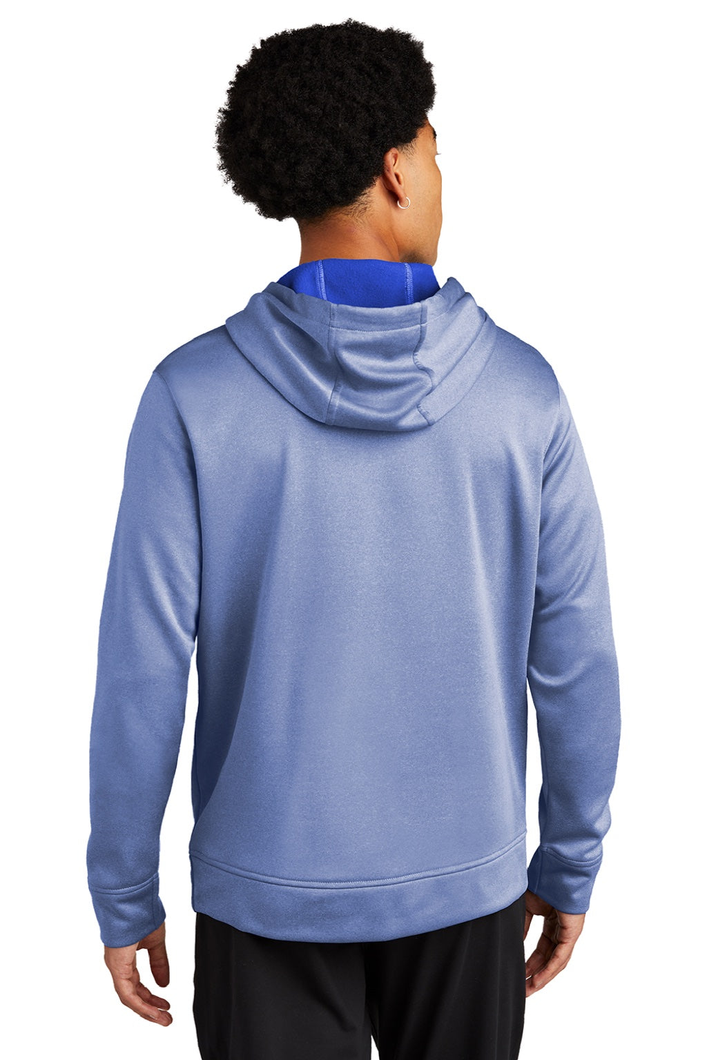 Sport-Tek ST264 Mens Heather Sport-Wick Moisture Wicking Fleece Hooded Sweatshirt Hoodie w/ Pouch Pocket Heather True Royal Blue Model Back