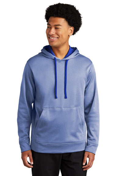 Sport-Tek ST264 Mens Heather Sport-Wick Moisture Wicking Fleece Hooded Sweatshirt Hoodie w/ Pouch Pocket Heather True Royal Blue Model Front