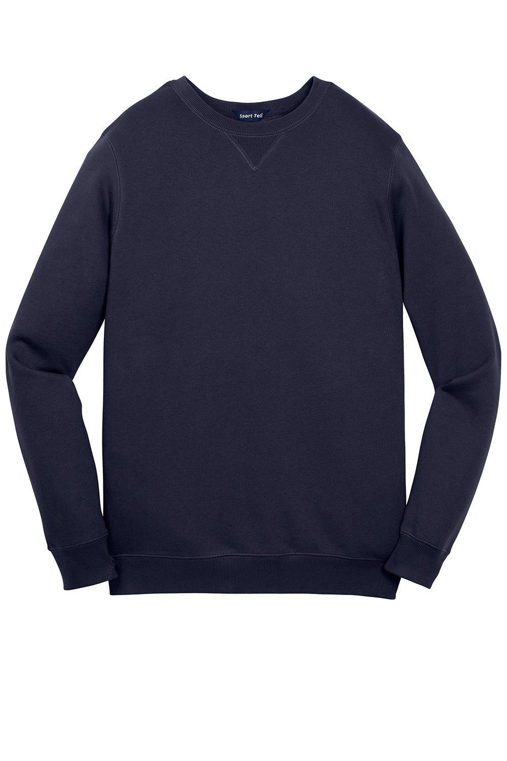 Sport-Tek ST266 Mens Shrink Resistant Fleece Crewneck Sweatshirt True Navy Blue Flat Front