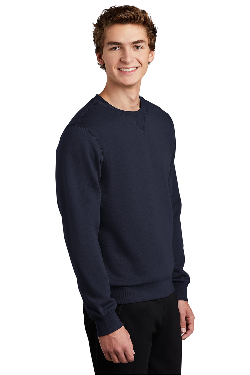 Sport-Tek ST266 Mens Shrink Resistant Fleece Crewneck Sweatshirt True Navy Blue Model 3q