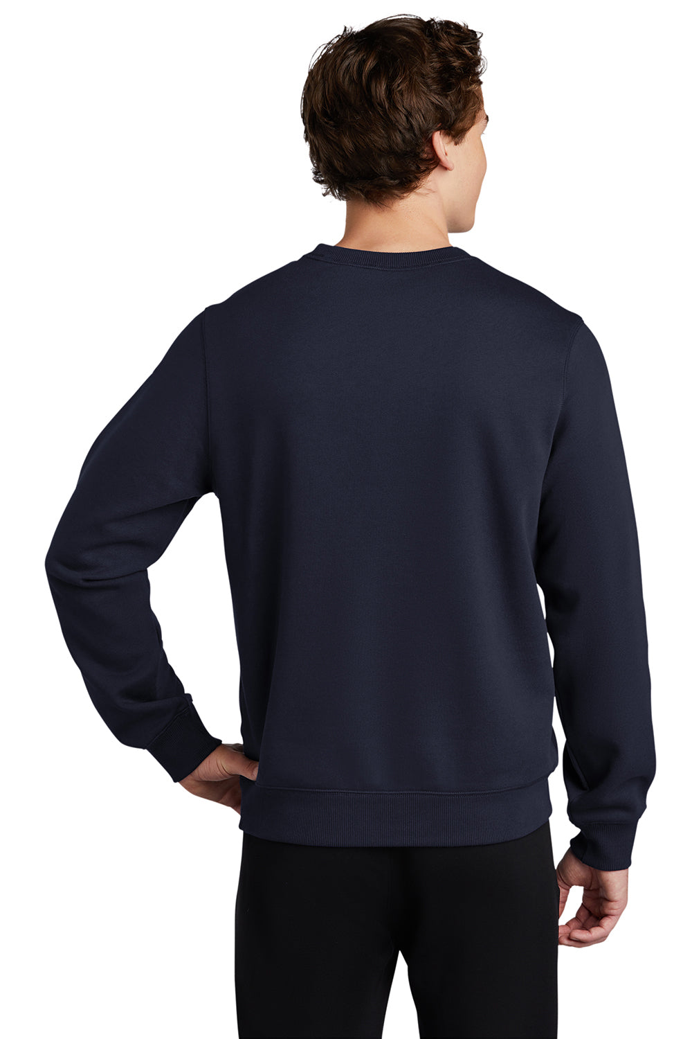 Sport-Tek ST266 Mens Shrink Resistant Fleece Crewneck Sweatshirt True Navy Blue Model Back