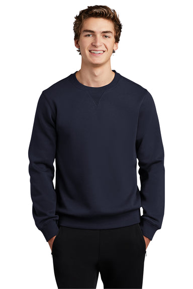 Sport-Tek ST266 Mens Shrink Resistant Fleece Crewneck Sweatshirt True Navy Blue Model Front