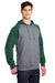 Sport-Tek ST267 Mens Shrink Resistant Fleece Hooded Sweatshirt Hoodie w/ Pouch Pocket Heather Vintage Grey/Forest Green Model 3q