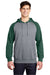 Sport-Tek ST267 Mens Shrink Resistant Fleece Hooded Sweatshirt Hoodie w/ Pouch Pocket Heather Vintage Grey/Forest Green Model Front