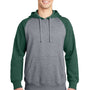 Sport-Tek Mens Shrink Resistant Fleece Hooded Sweatshirt Hoodie w/ Pouch Pocket - Heather Vintage Grey/Forest Green