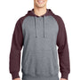 Sport-Tek Mens Shrink Resistant Fleece Hooded Sweatshirt Hoodie w/ Pouch Pocket - Heather Vintage Grey/Maroon