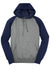 Sport-Tek ST267 Mens Shrink Resistant Fleece Hooded Sweatshirt Hoodie w/ Pouch Pocket Heather Vintage Grey/True Navy Blue Flat Front