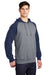 Sport-Tek ST267 Mens Shrink Resistant Fleece Hooded Sweatshirt Hoodie w/ Pouch Pocket Heather Vintage Grey/True Navy Blue Model 3q