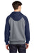 Sport-Tek ST267 Mens Shrink Resistant Fleece Hooded Sweatshirt Hoodie w/ Pouch Pocket Heather Vintage Grey/True Navy Blue Model Back