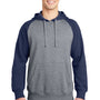 Sport-Tek Mens Shrink Resistant Fleece Hooded Sweatshirt Hoodie w/ Pouch Pocket - Heather Vintage Grey/True Navy Blue