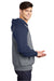 Sport-Tek ST267 Mens Shrink Resistant Fleece Hooded Sweatshirt Hoodie w/ Pouch Pocket Heather Vintage Grey/True Navy Blue Model Side