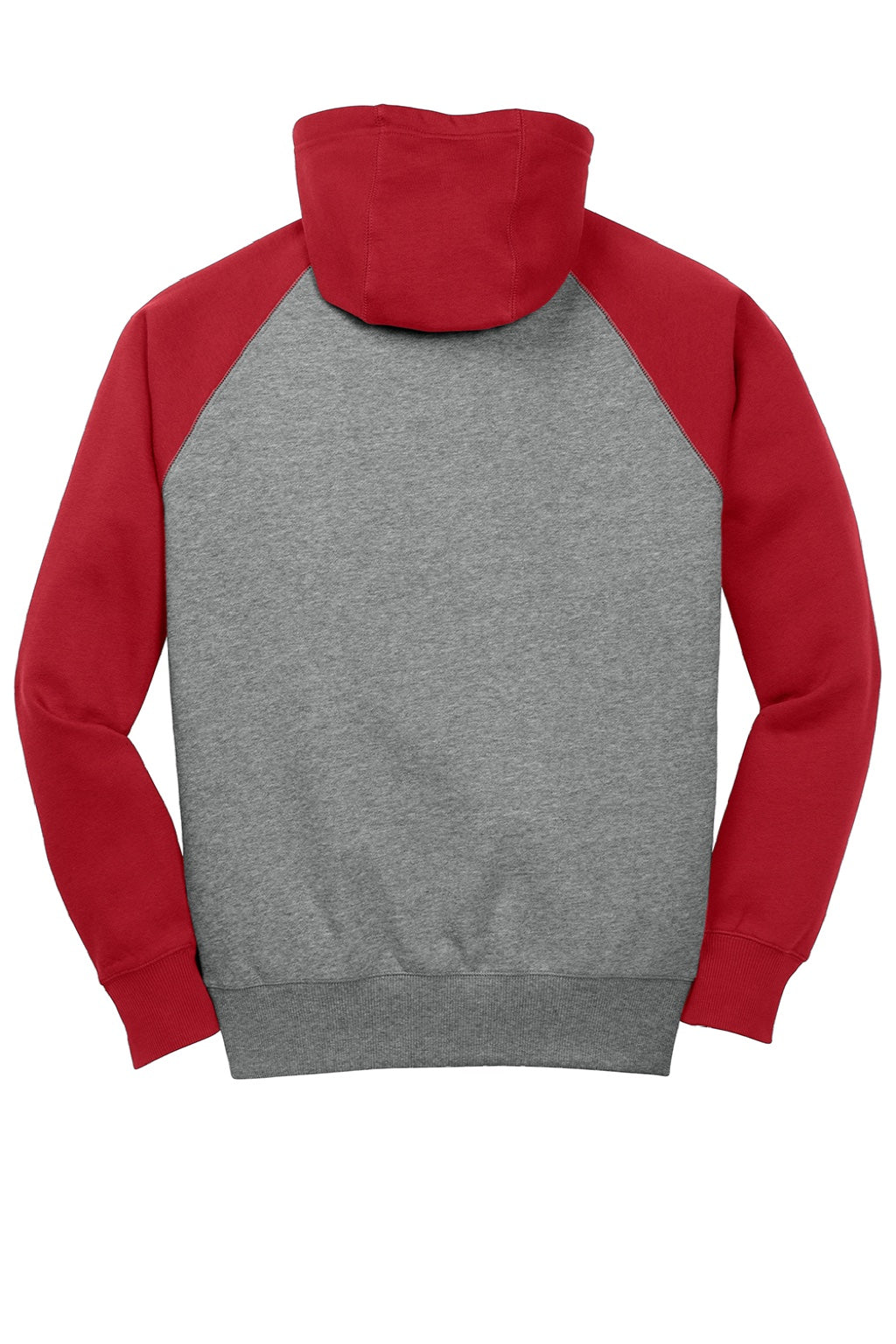 Sport-Tek ST267 Mens Shrink Resistant Fleece Hooded Sweatshirt Hoodie w/ Pouch Pocket Heather Vintage Grey/True Red Flat Back