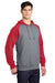Sport-Tek ST267 Mens Shrink Resistant Fleece Hooded Sweatshirt Hoodie w/ Pouch Pocket Heather Vintage Grey/True Red Model 3q